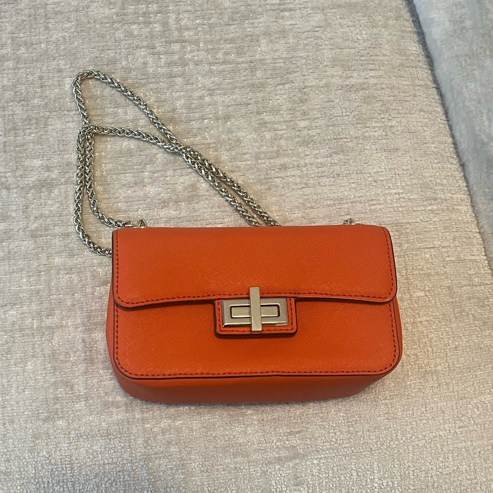 DKNY - Jenny mini shoulder bag. Orange with gold hardware.